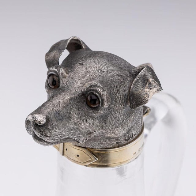Antique 19th Century Victorian Silver & Clear Glass Novelty Dog Claret Jug, 1884 For Sale - Image 12 of 17