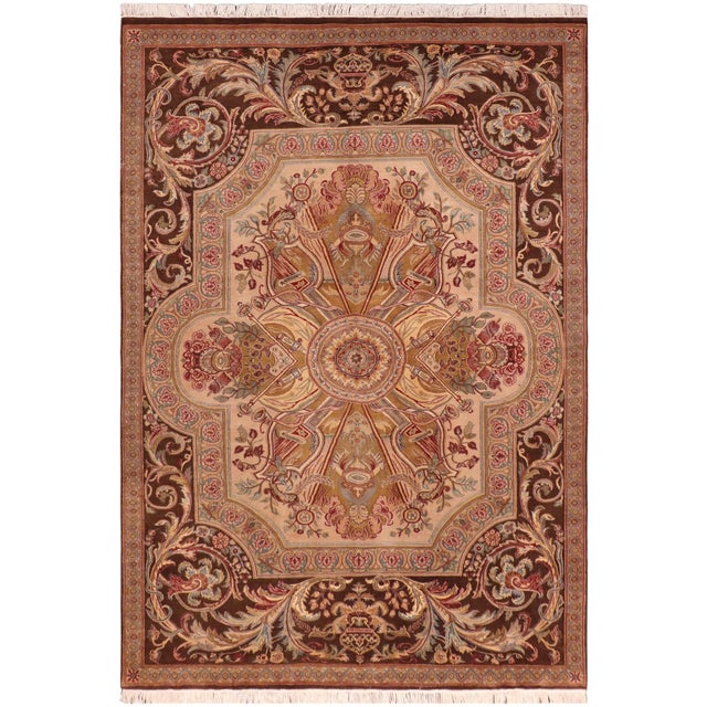 Art Nouveau 1990's Pak-Persian Brown/Taupe Wool Rug - 5'11'' X 9'6'' For Sale - Image 9 of 9