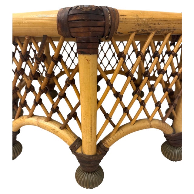 Wood Vintage Mackenzie Childs Rattan Leather Table For Sale - Image 7 of 9