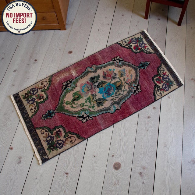 Mid-Century Modern Hand Knotted Small Oushak Rug Mat Faded Petite Rug 1'5" X 2'11" For Sale - Image 3 of 14