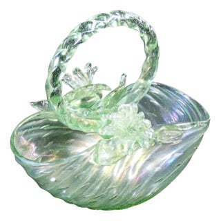 Basket in Opalescent Blown Glass attributed to Archimede Seguso, 1950s For Sale