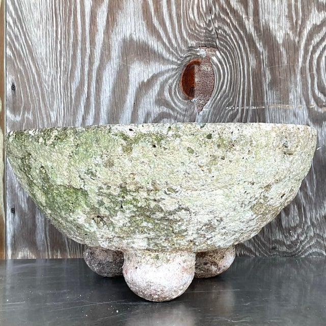 Set of 2 Vintage Boho Cast Concrete Bowl Planters, featuring a rustic finish with a minimalist, earthy design. Ideal for...