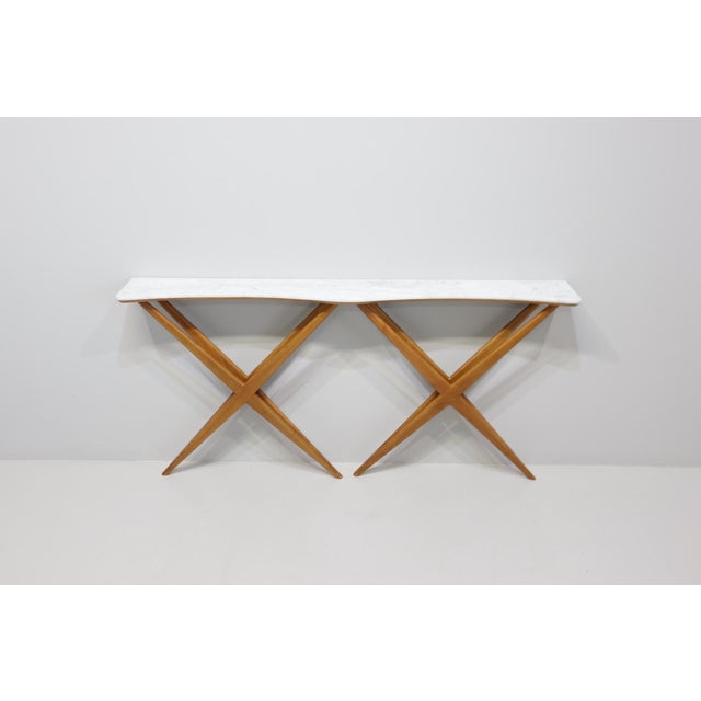 Large Console Table with Double X-Shaped Carrara Marble Top from Studio B.B.P.R, 1950s For Sale - Image 11 of 11