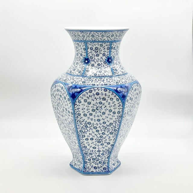 Handmade Ceramic Vase (30cm) – Golden Horn “Halic” Spirals – Blue & White Iznik Decor For Sale - Image 6 of 7