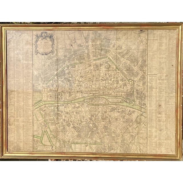 Large Antique Engraved Paris Map by Chéreau, 1767 For Sale