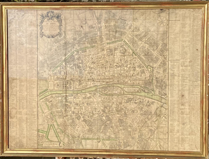 Large Antique Engraved Paris Map by Chéreau, 1767