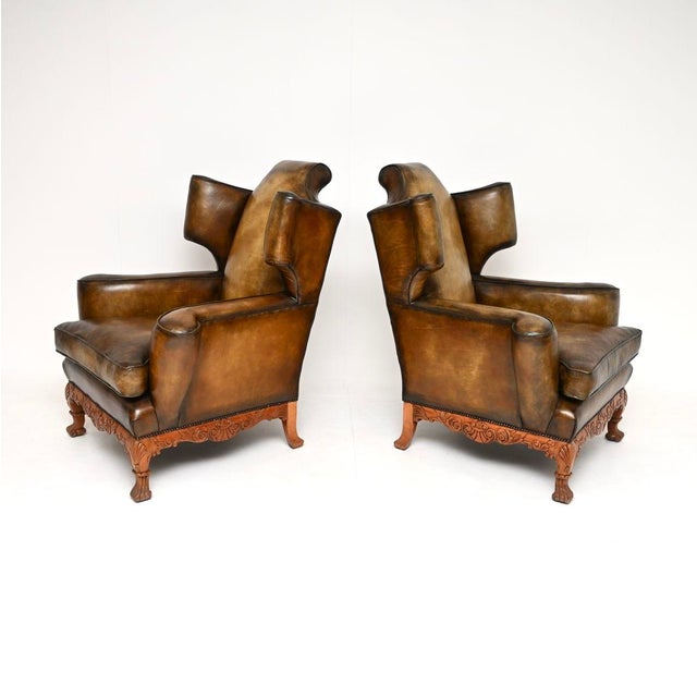 Vintage Leather Wing Back Chairs, 1920s, Set of 2 For Sale - Image 4 of 11