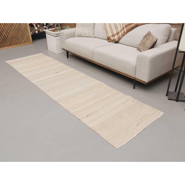 Cream 1970s Vintage Handmade Wool Cotton Cream Runner Rug For Sale - Image 8 of 10