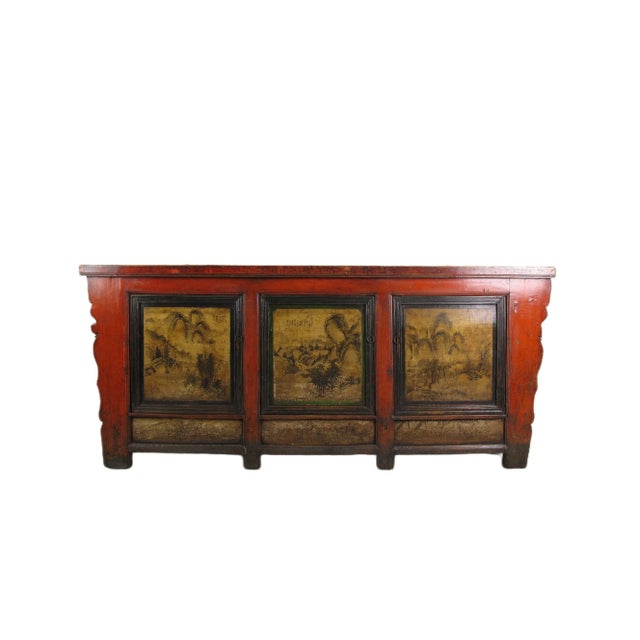 Late 19th Century Gansu 85" Long Red Hand Painted Chinese Sideboard For Sale - Image 12 of 12