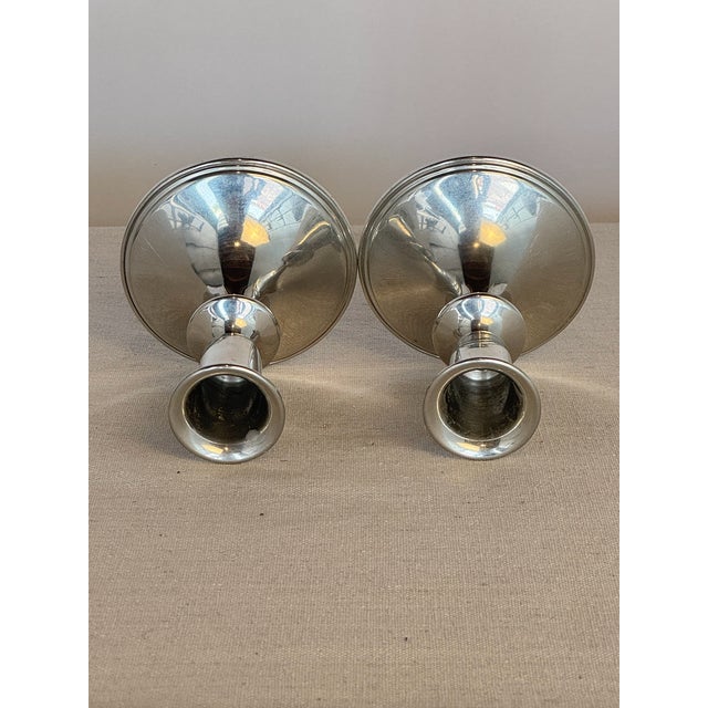 English Vintage Pewter Candle Sticks, Pair For Sale - Image 3 of 4