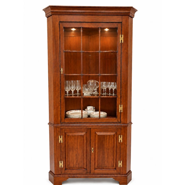 Wood Henkel Harris Lighted Corner Cabinet Solid Wild Black Cherry For Sale - Image 7 of 8