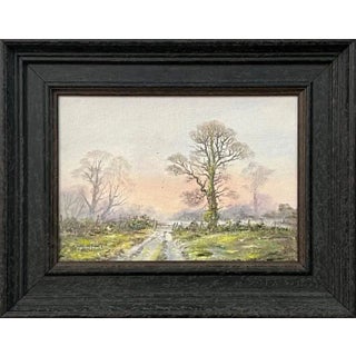 Farm Track in Wooded Landscape With Pink & Green by 20th Century British Artist, 1985 Circa For Sale