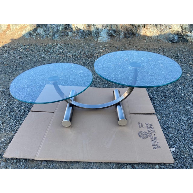 MCM Vintage Post Modern Tubular Steel & Beveled Glass Two Tier Coffee Table For Sale - Image 12 of 12