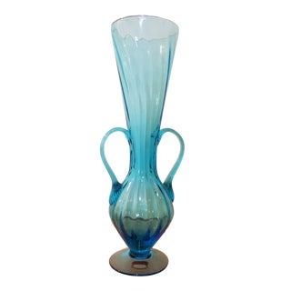 Ribbed Murano Art Glass Vase For Sale