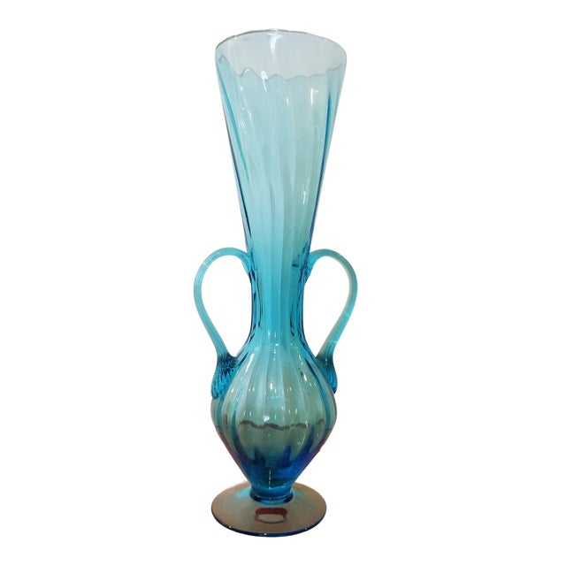 Ribbed Murano Art Glass Vase For Sale