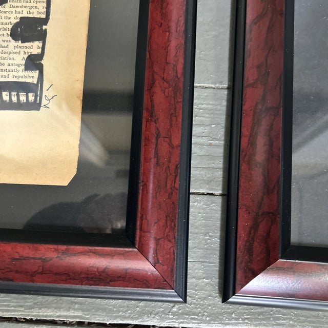 Two Contemporary Original Wayne Cunningham Abstract Marker Drawings on Vintage Book Paper - Set of Two For Sale - Image 4 of 5