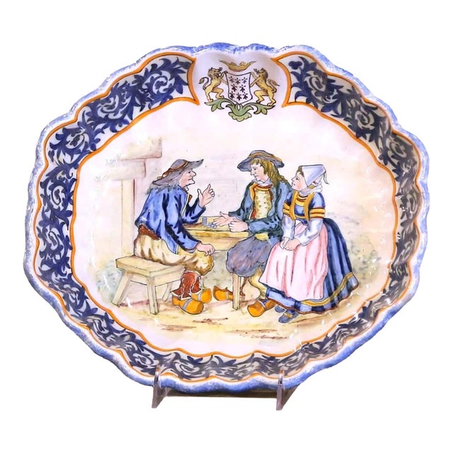 19th Century French Painted Faience Porquier Beau Quimper Wall Bowl / Vide-Poche For Sale