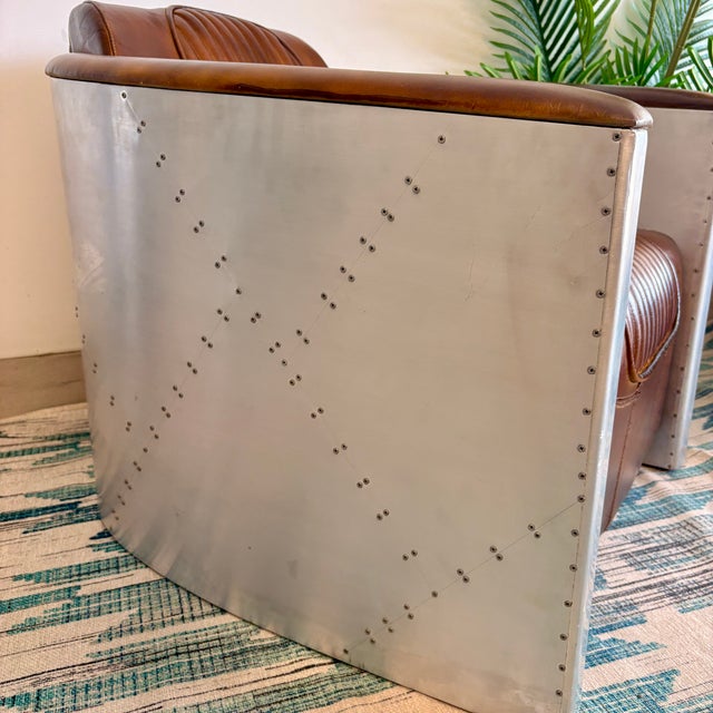 1990s 1990s Stunning Aviator Leather & Aluminum Lounge Chairs – Pair For Sale - Image 5 of 10