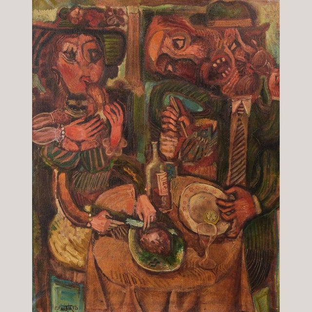 Edmundo Iniesta, Couple at Lunch, 1972, Oil Painting on Canvas, Framed For Sale - Image 13 of 13