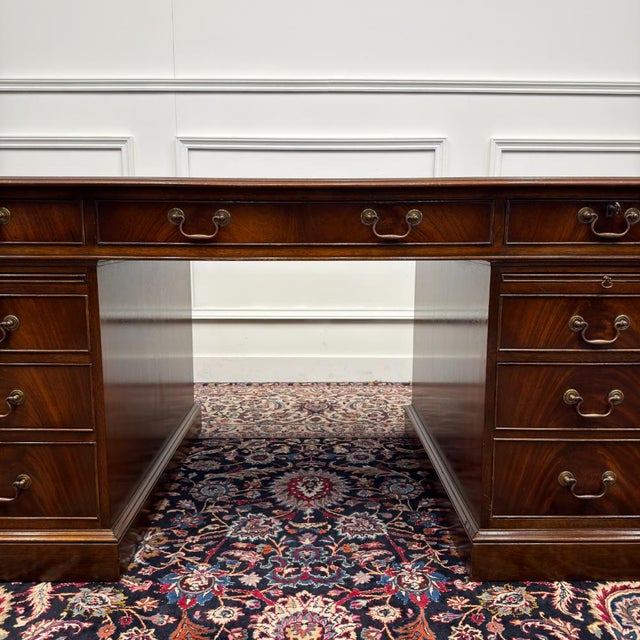 English Classic Desk with Green Leather Top For Sale - Image 10 of 18