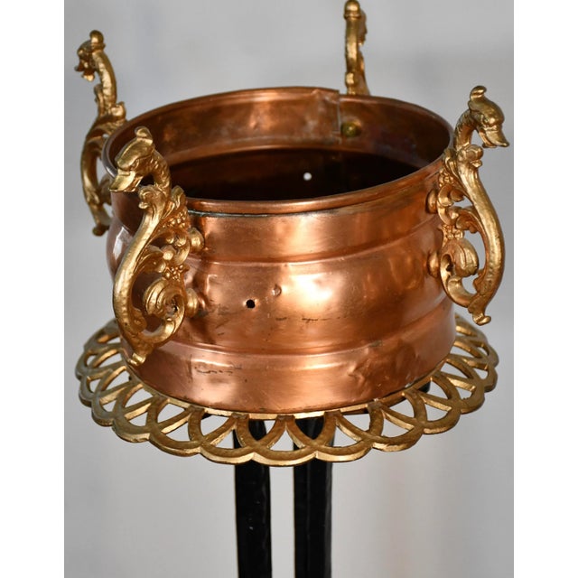 1910s Pair of Arts & Crafts Cast Iron and Copper Planters / Stands For Sale - Image 6 of 9