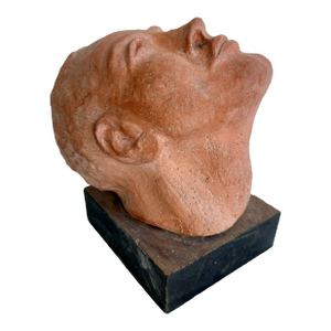 Modernist Terracotta Head Sculpture on Wood Base From 60's