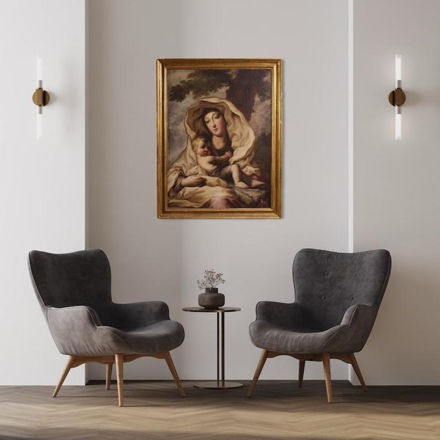 Italian Artist, Madonna with Child, 1680, Oil on Canvas For Sale - Image 9 of 16