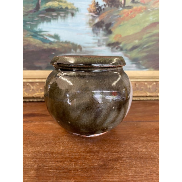 Ceramic Vintage Studio Pottery Jar With Glazed Bird Silhouette and Earthy Green Finish For Sale - Image 7 of 9