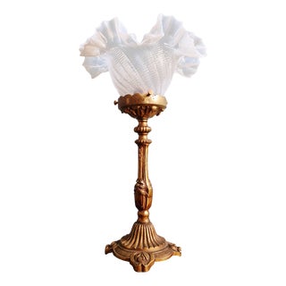 Table Lamp in Gilt Bronze and Opalescent Glass, Early 20th Century For Sale