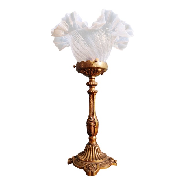 Table Lamp in Gilt Bronze and Opalescent Glass, Early 20th Century For Sale