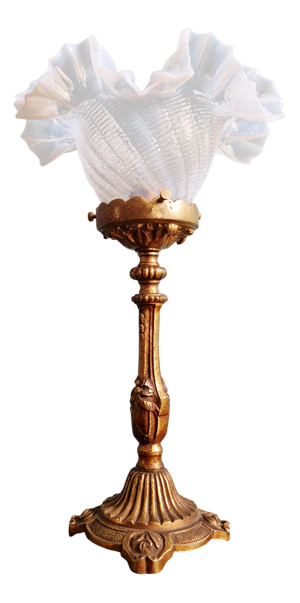 Table Lamp in Gilt Bronze and Opalescent Glass, Early 20th Century