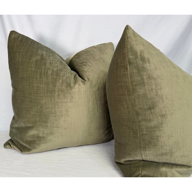 Transitional Kirby Design "Orion III Velvet" in Willow 22" Pillows-a Pair For Sale - Image 3 of 4