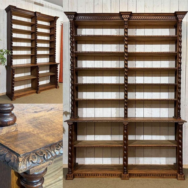 Antique Oak and Fir Wood-Paneled Bookcase, 1900s For Sale - Image 3 of 18