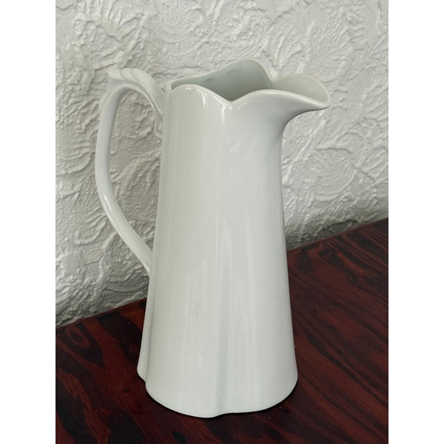 Godinger White Porcelain Fluted Pitcher With Scroll Handle For Sale - Image 6 of 10