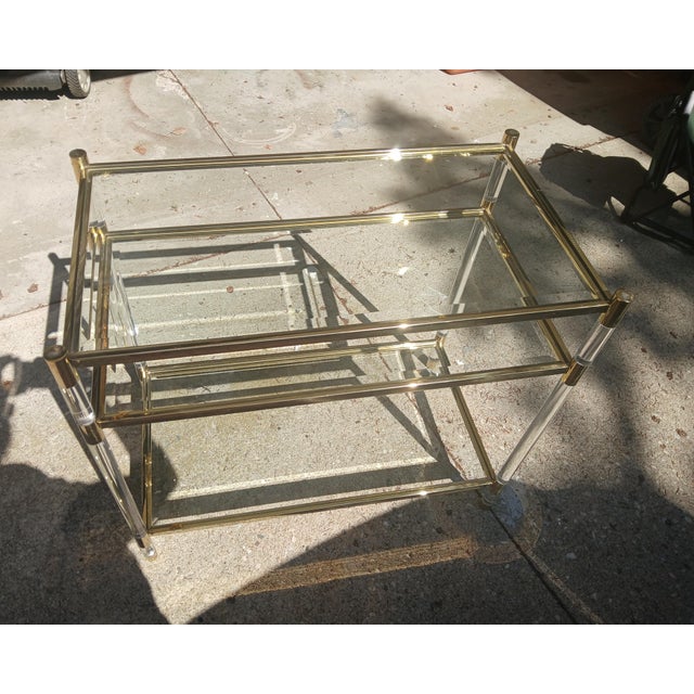 Vintage Brass and Lucite Glass Shelving Table For Sale - Image 13 of 14