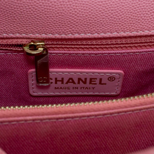 Chanel Coco Flap Pink Caviar Leather Gold Hardware Top Handle Bag For Sale - Image 9 of 14