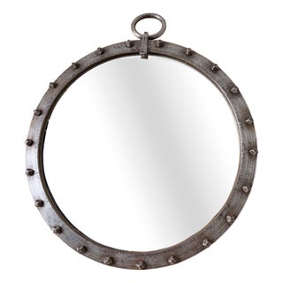 Round Brutalist Wrought Iron Mirror with Nails, 1960s For Sale
