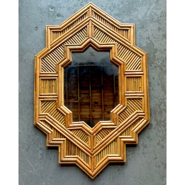 Vintage Boho Faceted Rattan Mirror For Sale - Image 10 of 12