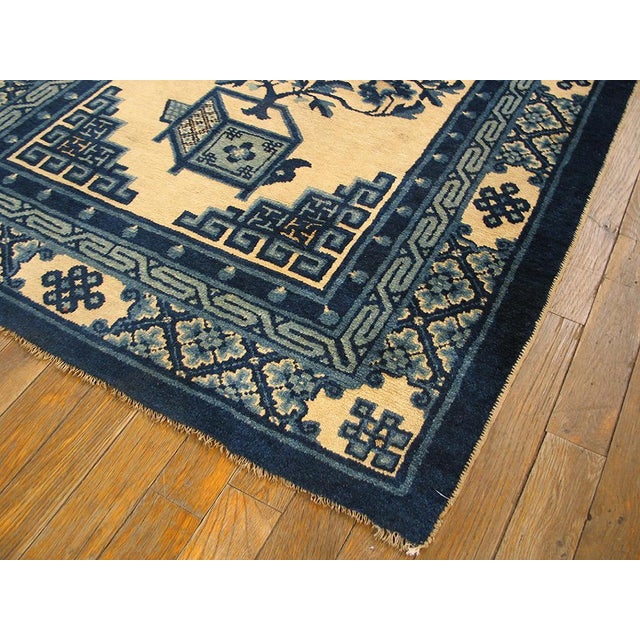 Textile 1920s Ivory Field Medallion Antique Chinese Baotou Rug 3' X 6' Handknotted Pile Wool Carpet For Sale - Image 7 of 8