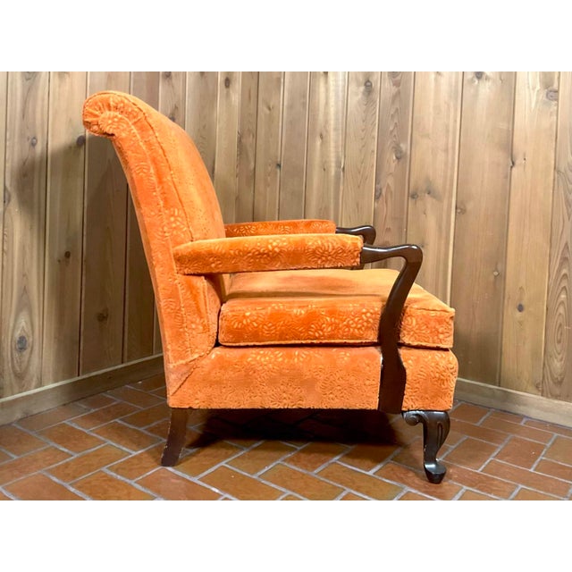 Mid-Century Modern MCM Victorian-Style Carved Walnut Armchair and Ottoman For Sale - Image 3 of 17