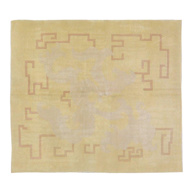 Vintage Chinese Art Deco Hand Knotted Wool Rug, 6x6'9 For Sale