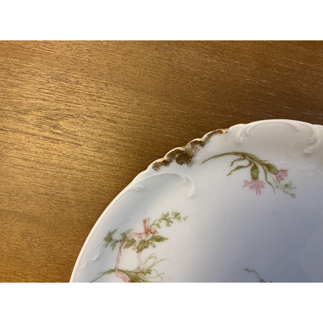 Ceramic Antique Haviland & Co. Limoges French Porcelain Carnation Plate With Heavy Gold Rim For Sale - Image 7 of 8