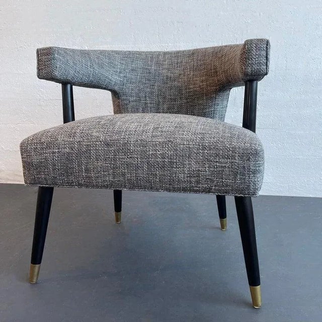 Charcoal 1950s Mid-Century Modern Upholstered Barrel Back Accent Chair For Sale - Image 8 of 9