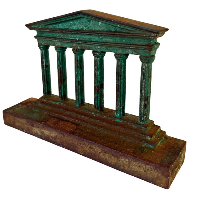 Metal Antique Neoclassical Pantheon Style Temple Facade Architectural Salvage Bookends - A Pair For Sale - Image 7 of 13