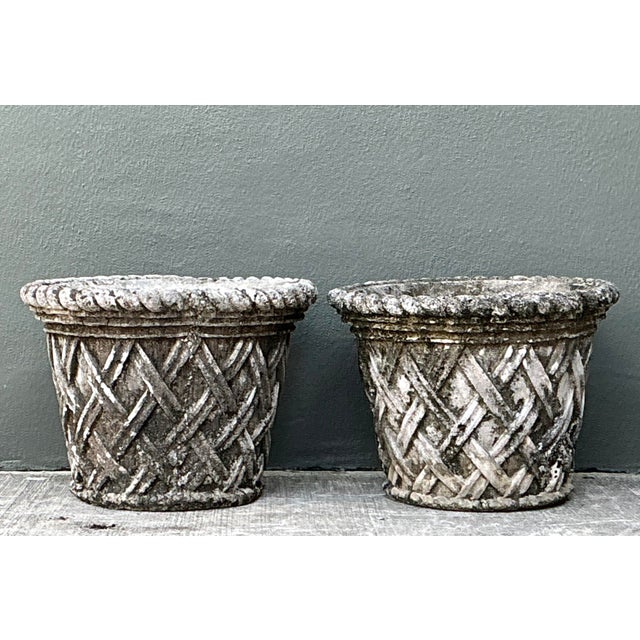 Vintage Cast Concrete Trellis Planters For Sale - Image 4 of 12
