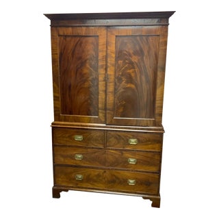 Georgian 1800s Mahogany Linen Press For Sale