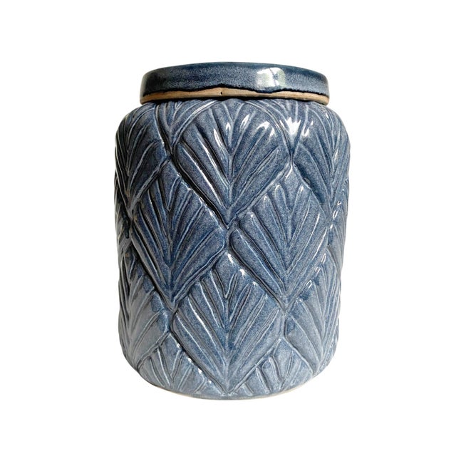 1990s 1990s Blue Ceramic Scalloped Lidded Jar For Sale - Image 5 of 5