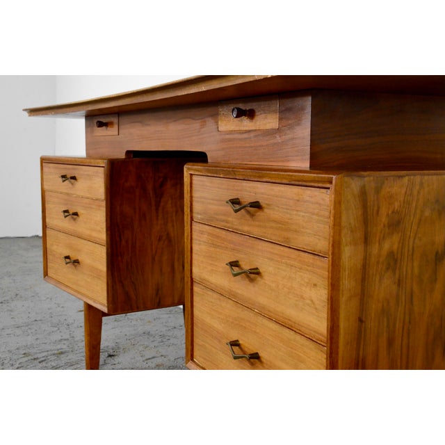 Brown Mid-Century Modern Danish Walnut and Brass Desk by Alfred Cox, 1960s For Sale - Image 8 of 11