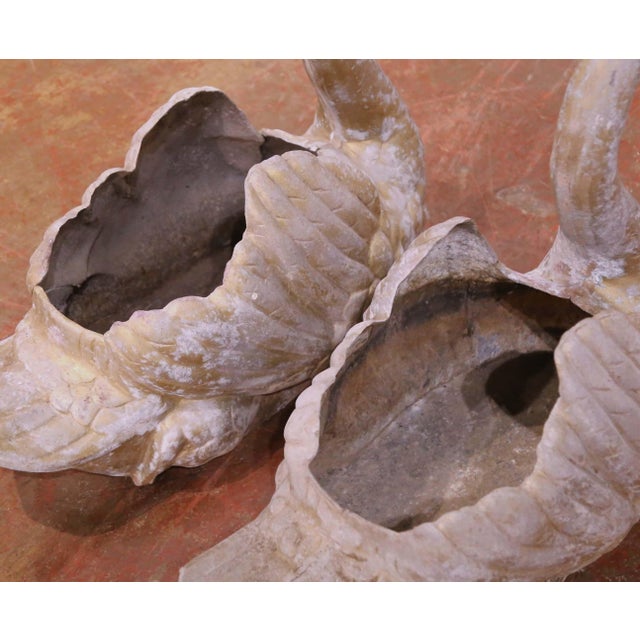 Pair of Mid-Century French Cast Metal Swan Garden Planters With Patina and Gilt For Sale In Dallas - Image 6 of 10
