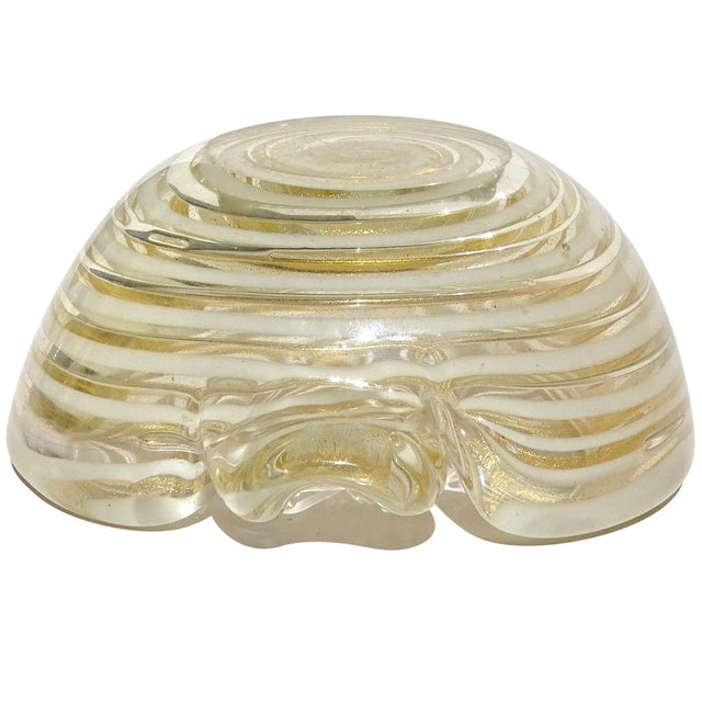 Vintage Murano Barovier Toso Gold Flecks White Swirl Italian Art Glass Heart Ashtray Dish Bowl For Sale - Image 11 of 11